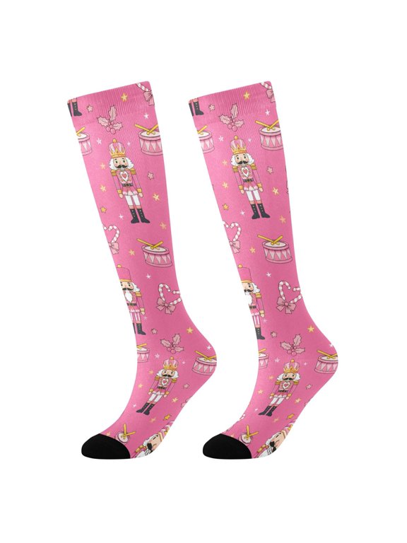 Girls Knee High Socks with Christmas Nutcrackers Drums Pattern Kids Long Boot Socks