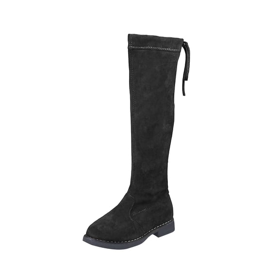 Girls Knee High Suede Boots Side Zipper & Rear Tie String Tall Riding Boots Round Toe Princess Shoes for Fall Winter Dress‑Up Daily Outdoor Party Occasions