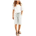 thumbnail image 1 of Girls Knee Length Athletic Shorts with Pockets High Waisted Kids Sport Shorts for Soccer Basketball Running, 1 of 9