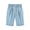 thumbnail image 1 of Girls Knee Length Shorts Girls Bermuda Shorts Knee Length Straight Leg Long Shorts Loose Casual Solid Drawstring Elastic Waist Short Pants Pink, 1 of 8