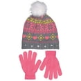 thumbnail image 1 of Girls Knit Beanie & Gloves Set Full Wrap Cuff & Top Pom 3 Color Combinations, 1 of 3