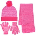 thumbnail image 1 of Girls Knit Beanie Scarf & Gloves Set Full Wrap Cuff & Top Pom 4 Colors, 1 of 8