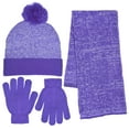 thumbnail image 1 of Girls Knit Beanie Scarf & Gloves Set Full Wrap Cuff & Top Pom 4 Colors, 1 of 8