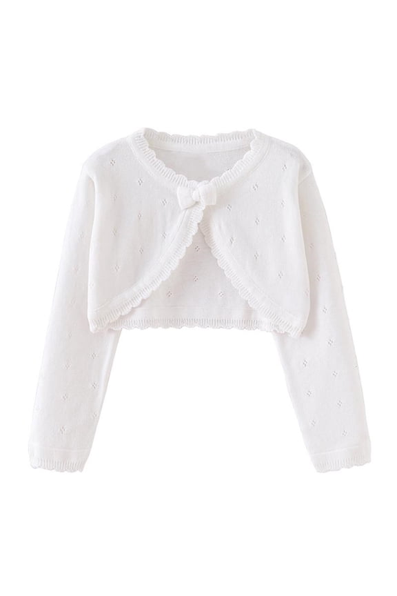 Girls Knit Bolero Cardigan Sweater Cute Ruffle Bowknot Long Sleeve Cropped Shrug Sweaters Toddlers Kids (1 Years, White)