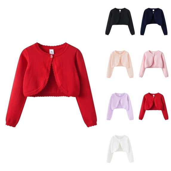 Girls Knit Cardigan Sweater Top – Casual Round Neck Open Front Long Sleeve Lightweight Layering Outerwear for Toddler Kids Spring Fall