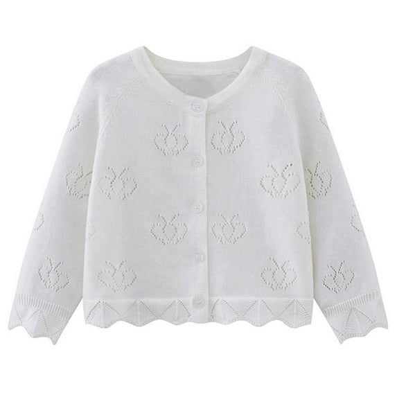 Girls Knit Cardigan Sweaters Soft Long Sleeve Sweater Outerwear Loose Spring Fall Clothes 9M-6T (9 Months, White)