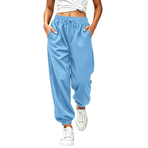 Girls Knit Jogger Pants Elastic High Waist Casual Sweatpants Side Pockets Solid Color Long Pants