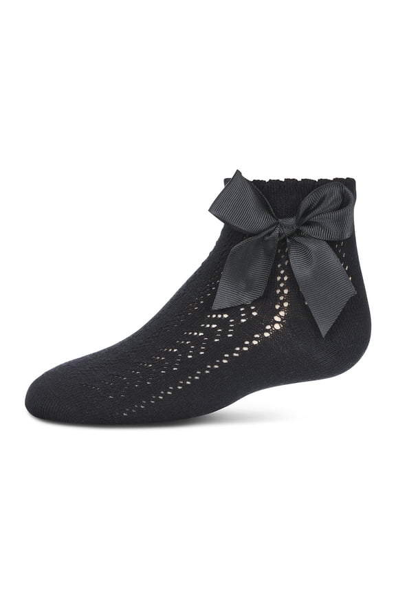 Knit Openwork Bow Anklet Socks - Girls - Female, 8, Winter White