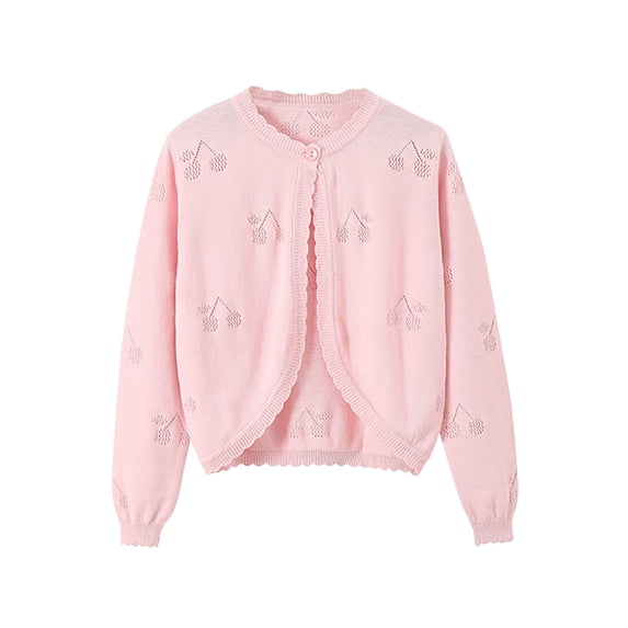 Girls Knit Shrugs Toddler Baby Girls Lace Shrugs Long Sleeve Cardigan Dress Cover up Tops for Kid Long Sleeve Button Knitted Shrugs Sweaters Pinks 3T