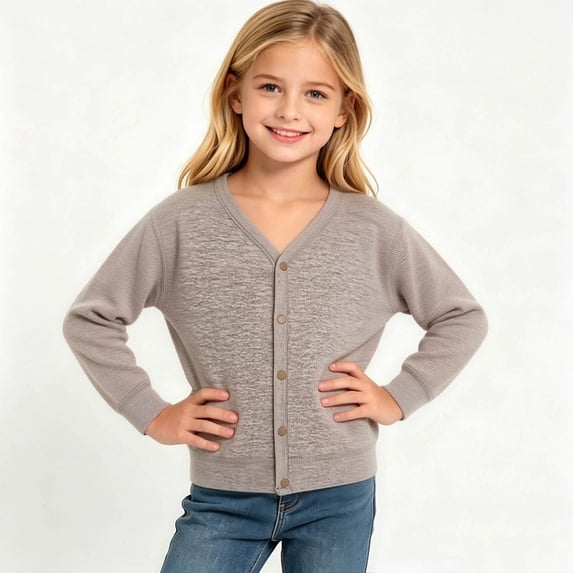 Girls Knit Soft Cardigan, Button-Down V-Neck Layering Sweater, for Sleepwear and Everyday Layering, Kids Clothing | JASKFLY