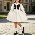 thumbnail image 1 of Girls Knit Sweater Dress Long Sleeve Front Bow Crewneck Pleated Cinched Slim Outfits Toddler Girl Sweet Casual A-Line Dress White 1-2 Years, 1 of 7