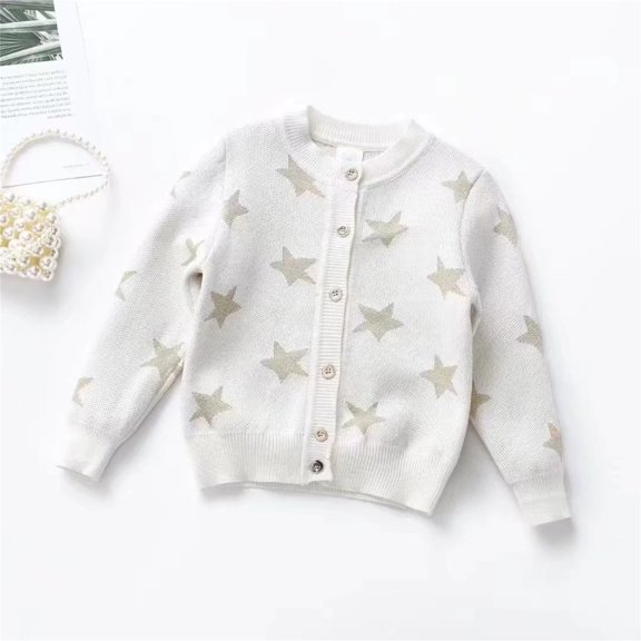Girls Knit Sweater Long Sleeve Button Up White Knit Cardigan Baby Girl Warm Winter Baby Girl Sweaters 2-3 Years