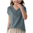 thumbnail image 1 of Girls Knit Sweaters Trendy Henley Button V Neck Short Sleeve Pullover Jumper Tops Casual Loose Fit Soft Solid Color T-Shirt, 1 of 4