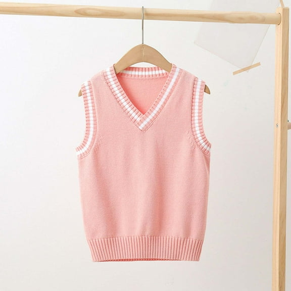 Girls' Knit V-Neck Sleeveless Sweater Top for Winter, Soft Breathable Polyester Casual Wear