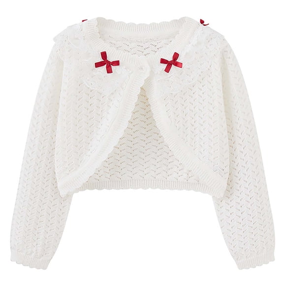 Girls Knitted Bolero Cardigan One Button Bowknot Long Sleeve Shrug Sweaters Cropped Jacket Cover Up Cute Tops (1-2 Years, Red)