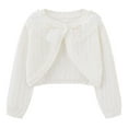 thumbnail image 1 of Girls Knitted Bolero Cardigan One Button Bowknot Long Sleeve Shrug Sweaters Cropped Jacket Cover Up Cute Tops (9-10 Years, Beige), 1 of 7