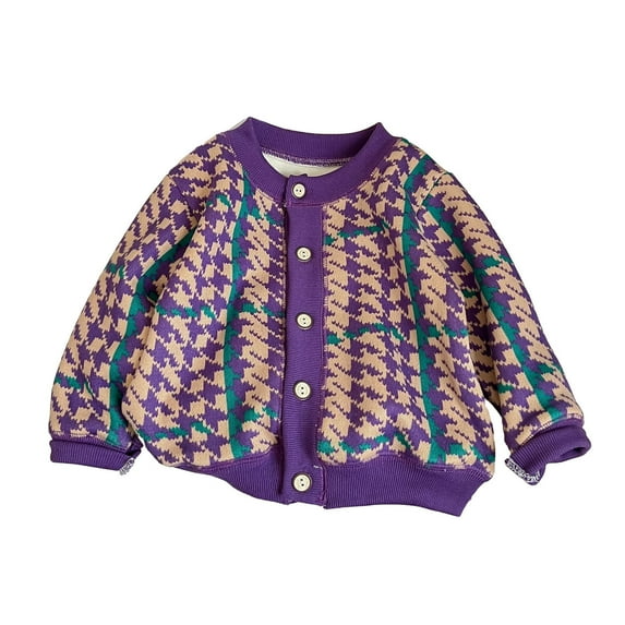Girls Knitted Cardigan 1-10 Years Girls Long-Sleeve Warm Printed Jacket Children's Knitted Sweater Cardigan Purples 3Y