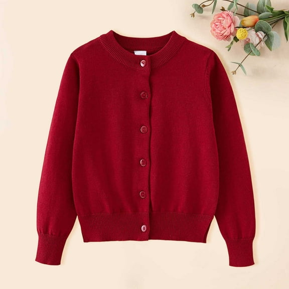 Girls Knitted Cardigan Sweater Soft Cozy Long Sleeve Button Front Pullover Tops (Red 11-12 Years)