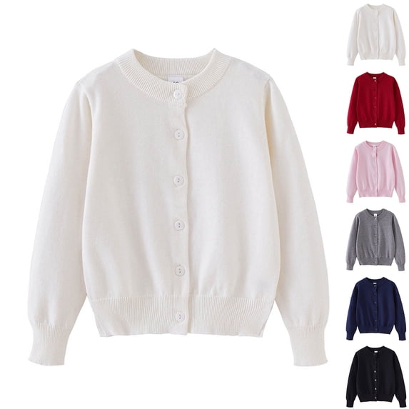 Girls Knitted Cardigan Sweater Soft Cozy Long Sleeve Button Front Pullover Tops (White 3T-4T)