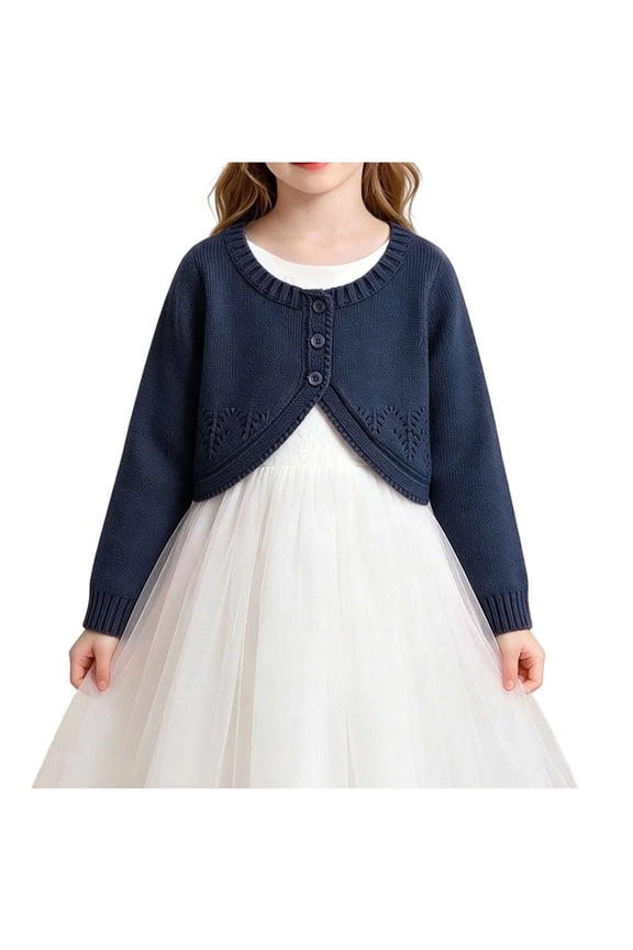 Girls Knitted Cardigans Solid Children's Long Sleeve Sweaters Kids Spring Fall Tops Outwears Small Shawls Cute Court Style for Childs 2-14 Years