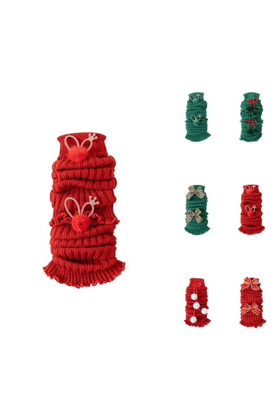 Girls' Knitted Leg Warmers, Cozy Calf Socks with Santa Trim, Festive Holiday Stocking Stuffers for Toddlers and Children, Cute Knee-High Winter Boot Covers