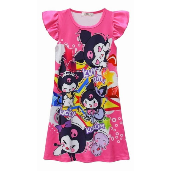 Girls Kurom Nightgown Short Sleeve Pajama Dress for Kids Summer Sleepwear Soft Nightdress Cute Cartoon Print Sleep Shirt Toddler Girl Loungewear Bedtime Outfit