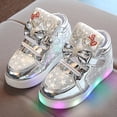 thumbnail image 1 of Girls LED High Top Sneakers, Light Up Flashing Trainers, Glossy Star Pattern Party Shoes for Kids Play, 1 of 8