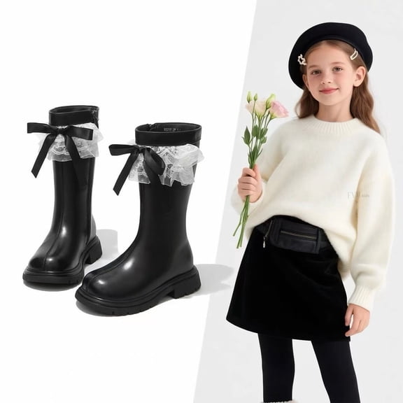 Girls Lace Bow Boots Children Mid Calf Boots Lined Boots for Kids Big Girls Winter Boots Casual Boots Outdoor Boots Play Boots Ankle Boots