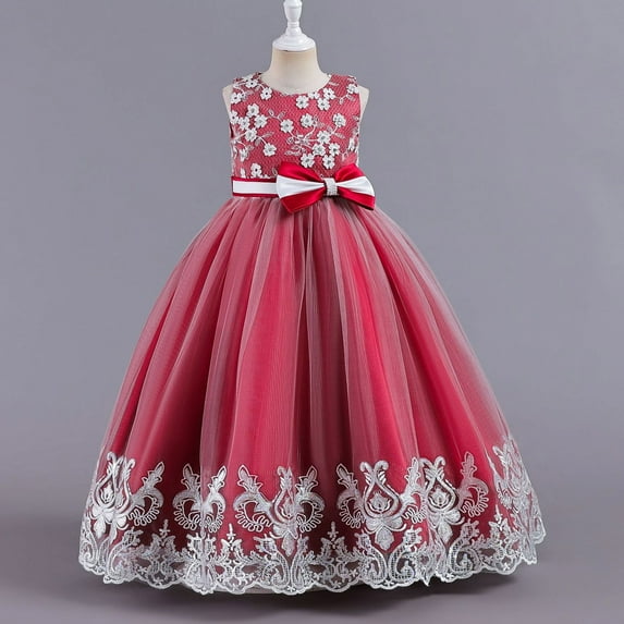 Girls Lace Bridesmaid Dress Flower Kid Wedding Ball Gown Pageant Evening Dress