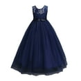 thumbnail image 1 of Girls Lace Bridesmaid Dress Long A Line Sleeveless Wedding Pageant Dresses Bowknot Tulle Party Gown,3-14T, 1 of 12