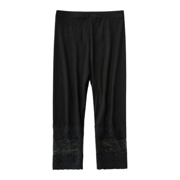Girls Lace Capris Leggings Modal Soft Ribbed Capri Legging Mid Rise Pull On Stretchy Pants 3 Years, Black
