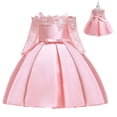 thumbnail image 1 of Girls Lace Dress Off Shoulder Flower Girls Princess Dress for Wedding Birthday Party, 1 of 7