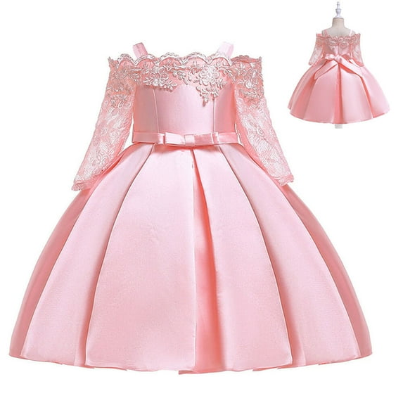Girls Lace Dress Off Shoulder Flower Girls Princess Dress for Wedding Birthday Party