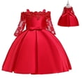 thumbnail image 1 of Girls Lace Dress Off Shoulder Flower Girls Princess Dress for Wedding Birthday Party, 1 of 7