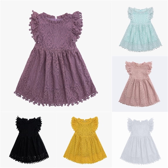 Girls Lace Hollow Out Summer Dress Sleeveless Party Gown with Flutter Sleeves for Toddler Kids Mommy and Dresses Matching Set 4-5 Years