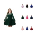 thumbnail image 1 of Girls Lace Long Sleeve Solid Color A-Line High Waist Short Dress with Pockets for Ages 4-15, 1 of 9