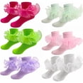 thumbnail image 1 of Girls Lace Ruffle Socks Double Frilly Princess Style Dress Socks Toddler Turn Cuff Socks 6 Pack, 1 of 7