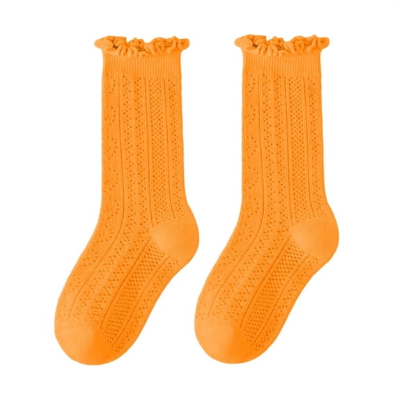 Girls' Lace Trim Mid Calf Socks Princess cut for Little Girls Skirt Matching 1-12 Years Orange 6-8 Years