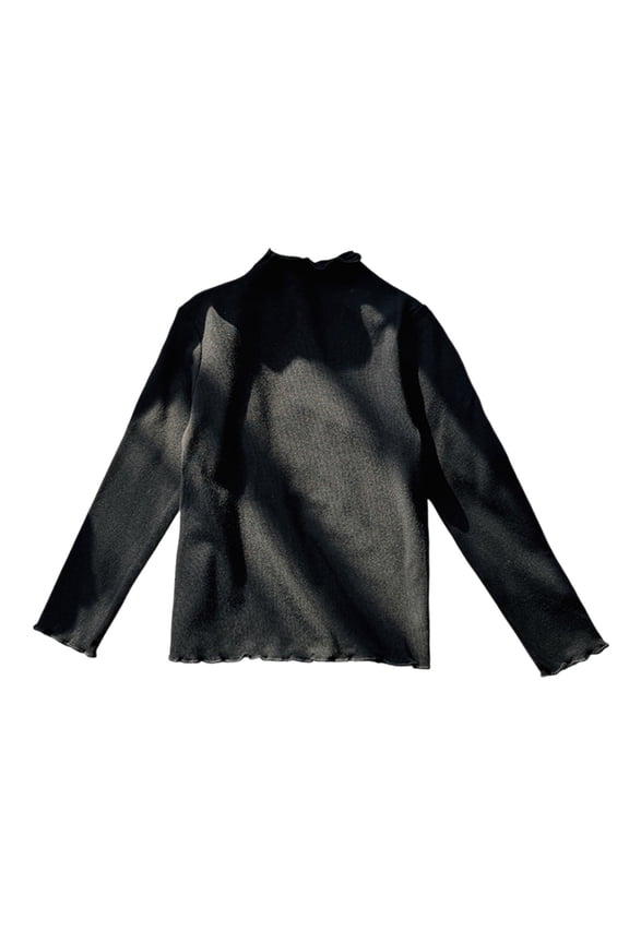 Girls' Lace Trim Stretch Long Sleeve Base Layer Solid Color Lace Sweet Style Top Black 8 Y -9 Y