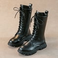 thumbnail image 1 of Girls Lace Up Combat Boots Mid Calf Riding Boot Punk Goth Lug Sole Boot (Black 8-9 Years), 1 of 7