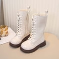 thumbnail image 1 of Girls Lace Up Mid Calf Combat Boots Fashion Round Toe Side Zipper Lug Sole Punk Goth Boot For Toddler Little Kid Big Kid, 1 of 8