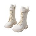 thumbnail image 1 of Girls Lace Up Riding Boots Mid Calf Combat Boots Punk Goth Waterproof Boots (White 10.5-11 Years), 1 of 5