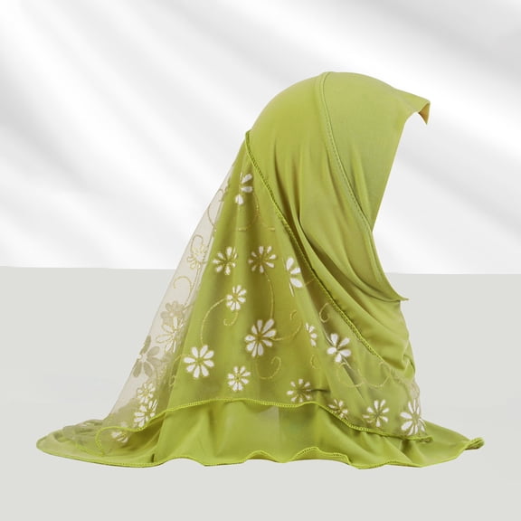 Girls Lace Veil Headscarf - Muslim Prayer Accessory for Toddlers (Delicate & Modest) Under 5$, Hontri Girls/Children Hijab Scarf Headscarf Wrap Muslim Amira , Green, One Size
