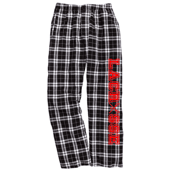 Girls Lacrosse Black and White Flannel Pants (Red, Youth Medium 10/12)