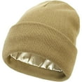 thumbnail image 1 of Girls Ladies Winter Warm Knitted Hat Satin Silk Lined Cable Knit Beanie Chunky Slouchy Skull Cap Ski Outdoor for Men Women, Khaki, 1 of 6