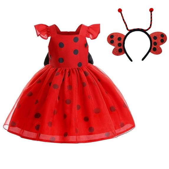 Girls Ladybird Dots Dress Halloween Superhero Costume Dress Up, 1-7 Year