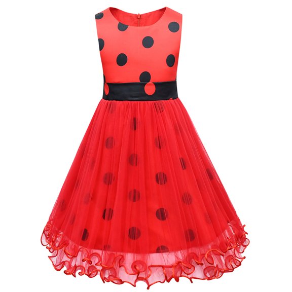 Girls Ladybird Sleeveless Polka dot Dress Halloween Party Costume With Accessories