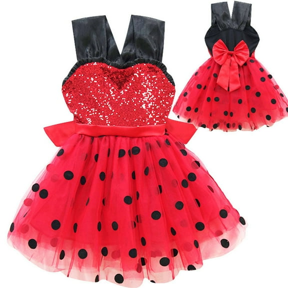 Girls Ladybug Costume Tutu Dress Halloween Christmas Fancy Dress Outfit