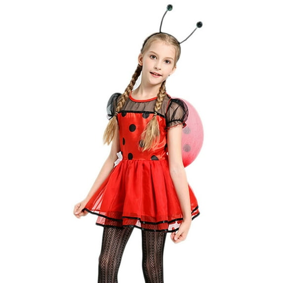 Girls Ladybug Fairy Dress Cosplay Party Fancy Dress up Outfit Suit 3-8Y