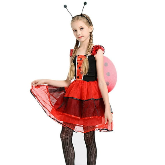 Girls Ladybug Fairy Dress Cosplay Party Fancy Dress up Outfit Suit 3-8Y
